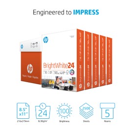 HP Printer Paper | 8.5 x 11 Paper | BrightWhite 24 lb | 5 Ream Case - 2500 Sheets |100 Bright | Made in USA - FSC Certified | 203000C
