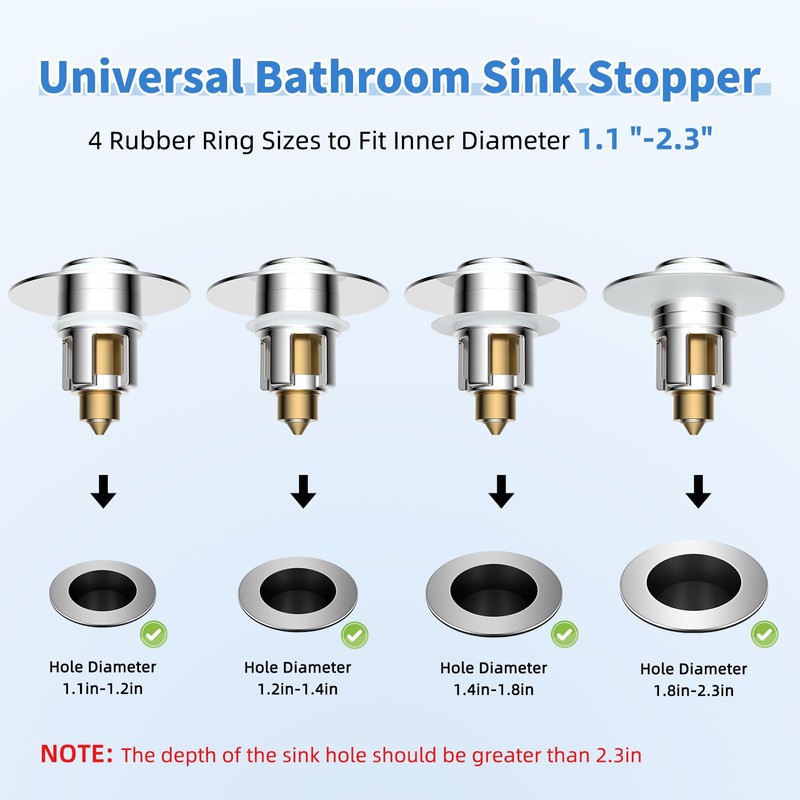 iFealClear Metal Universal Bathroom Sink Stopper, Upgraded Stainless Steel Sink