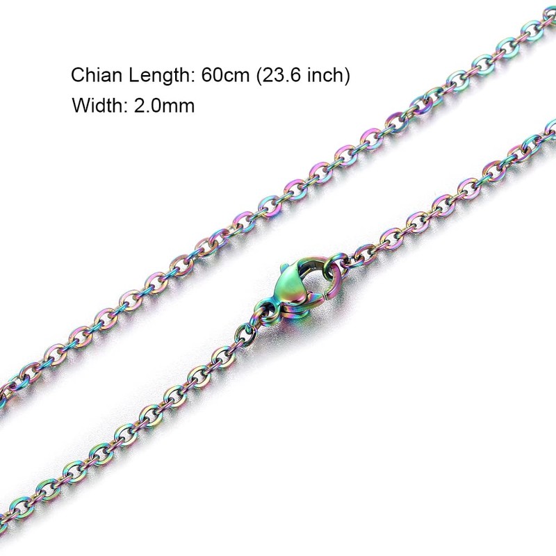 10pcs/Pack 23.6'' Rainbow Colored Link Chain Stainless Steel Chain Necklace