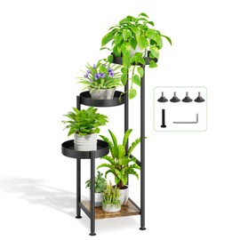 Oppro 4 Tier Plant Stands Indoor Outdoor, Corner Tiered Plant Stand for Multiple Plants, Tall Metal Plant Shelf Flower Stand Holder Display Rack for Window Living Room Balcony Patio (Black)