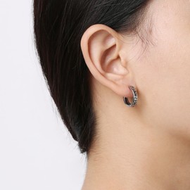 HZMAN Norse Viking Runes Earring for Men Women Stainless Steel Retro Hypoallergenic Lightweight Huggie Hoop Earring Jewelry Gift, Stainless Steel, No Gemstone