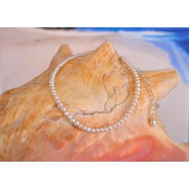 Shells by Patty Lovely White Pearl & Italian .925 Sterling Silver Ankle Bracelet 8 to 9.5 inches