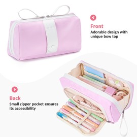 Sooez Big Capacity Pencil Case, Extra Large Pencil Pouch with Zipper Pocket, Wide Opening Pencil Bag, Portable Stationery Organizer, Cute Aesthetic School Office Supplies for Teens Girls, Purple