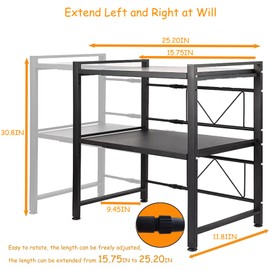 LUCKY KVW Microwave Oven Rack, Microwave stand,Adjustable Shelf with 6 Hooks, Microwave Rack, Extendable Kitchen Microwave Stand with Storage (shelf 002)