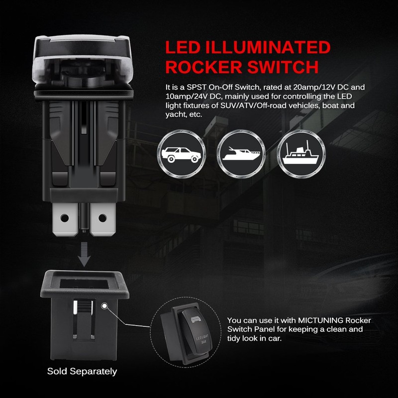 MICTUNING 5pin BIGFOOT Rocker Switch ON-OFF LED Light 20A 12V
