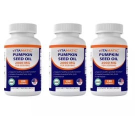 Vitamatic Pumpkin Seed Oil 2000mg 3X180 Softgels Nom GMO Made in the USA Cold Pressed