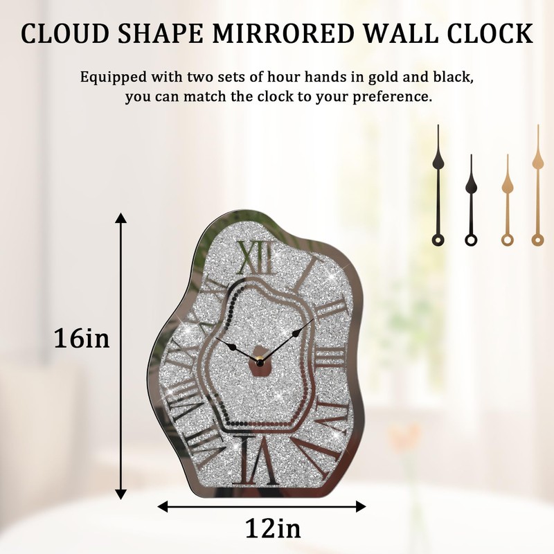 FEUFOAM Modern Wall Clock for Living Room Decor Silver Crystal