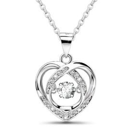Sterling Silver Heart Necklace for Women Beating Love Heart Necklace Shiny Cubic Zirconia Dancing CZ Adjustable Chain Necklace for Daughter Mother Mom Wife Anniversary Mother's Day Valentine Gifts