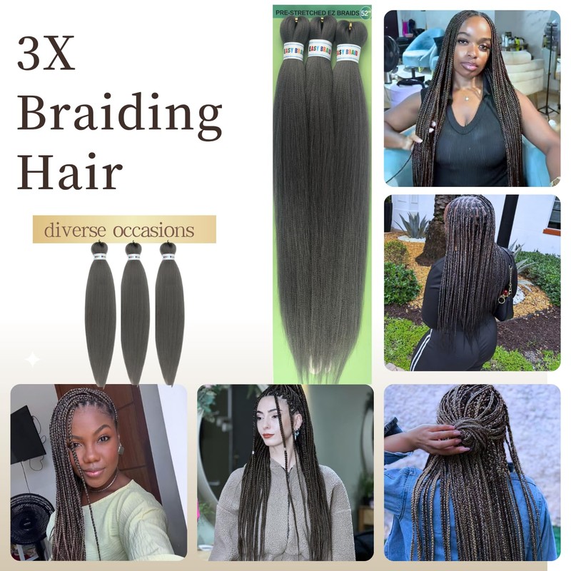 Gray Braiding Hair Pre stretched Hypoallergenic Braiding Hair Extensions