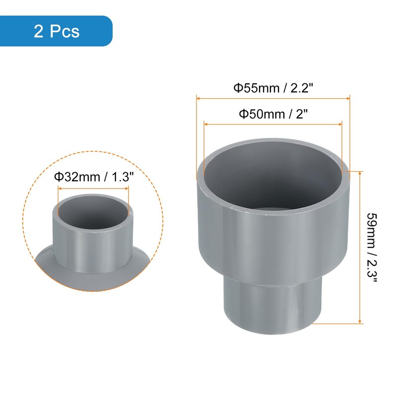 sourcing map 2 Pcs UPVC Reducer Pipe Fitting, 50x32mm PVC