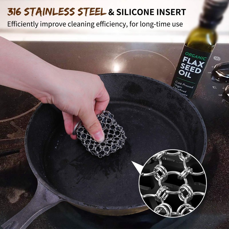 2pack Cast Iron Scrubber Chain Mail Scrubber 316 Chainmail Scrubber