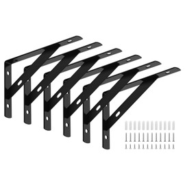 6 Pack Shelf Brackets Heavy Duty,Wall Brackets for Shelves,Black Shelf Brackets with Screws,for Living Room Bedroom Cabinet Wood Chair Bookshelf Board Window Furniture(150mm*95mm,2mm Thick)