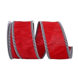 Reliant Ribbon 90906W-065-40F Dupioni Check Edge Wired Edge Ribbon, 2-1/2 Inch X 10 Yards, Red