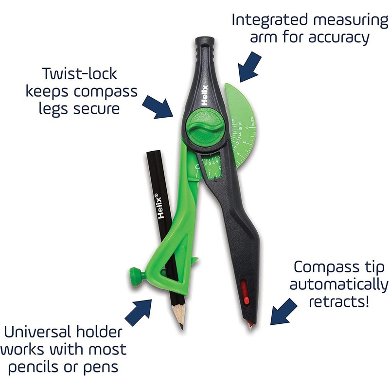Helix - Plastic Locking Compass and Protractor - 2 Piece