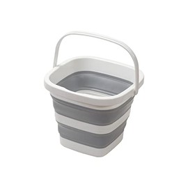 Pearl Metal HC-39 Folding Bucket Basket, Square, Square Width 10.4 x Depth 10.8 x Height 8.1 inches (26.5 x 27.5 x 20.5 cm), Car Washing, Outdoor, Fishing, Cleaning, White, Gray, Kitchen Mate