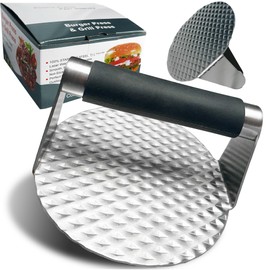 Updated Smash Burger Press,304 Stainless Steel Hamburger Press with Heat Insulation Handle,5.5"Non Stick Burger Smasher,Textured Bottom,Patty Maker,Sandwich,Grill Press,Bacon,Ground Beef,Meat,Sausage