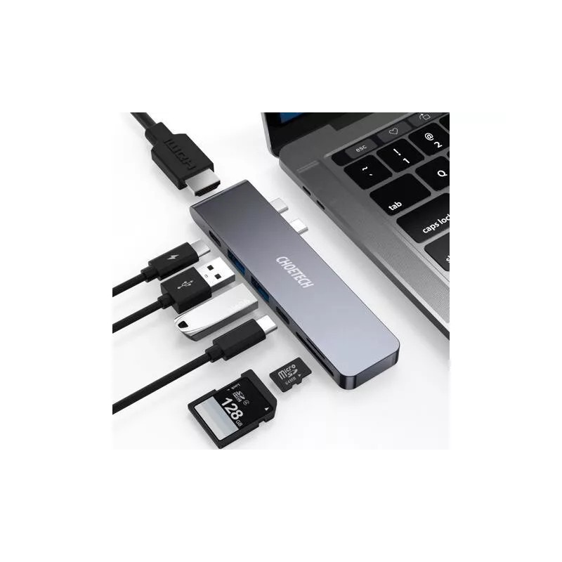 CHOETECH 7-in-1 MacBook Pro Adapter with 3 USB C Ports,
