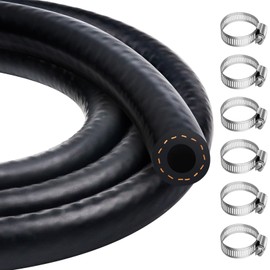 Hanibos 10mm Fuel Hose, 2/5 Inch ID Fuel Line Set 1 Meter Pipe with 6 Pcs Hose Clamps for Trucks, Cars, Tractors and Small Engines