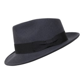 Borges & Scott B&S Premium Doyle - Teardrop Fedora Hut - 100% Wollfilz - perfekt zum Reisen - was-serabweisend - Unisex - 58cm Dunkelgrau