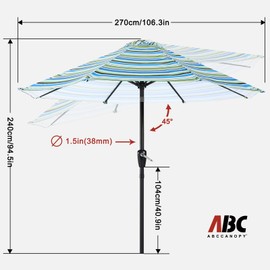ABCCANOPY 9FT Patio Umbrella - Outdoor Waterproof Table Umbrella with Push Button Tilt and Crank, 8 Ribs UV Protection Pool Umbrella for Garden, Lawn, Deck & Backyard (Blue Green Stripes)