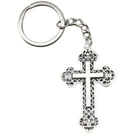 Christian Cross Keychain Inspirational Keychains Motivational Key Chains Bible Verse Keychain Jesus, Silver, 2" x 1.25"