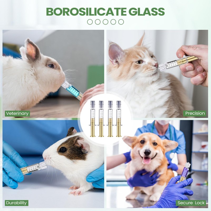 Nuanchu 20 Pcs 1ml Borosilicate Glass Syringes with Gold Metal