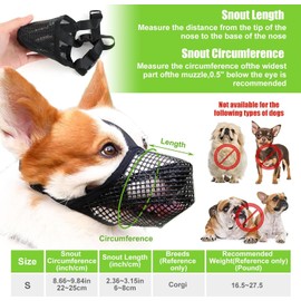 Bozal para Perros Malla de Aire Suave y Transpirable Cubierta Completa Correas Ajustables Prevención de Ideal para Evitar Morder Ladridos Masticar Lamer Negro Talla S (8¾"-9¾")