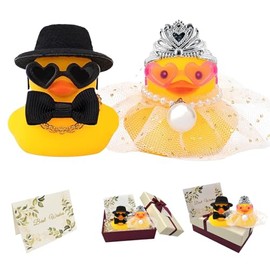Set of 2 Squeaky Ducks Bride and Groom, Funny Wedding Gifts for Bride and Groom, Car Decoration Wedding, Bride and Groom Figures (Elegance)