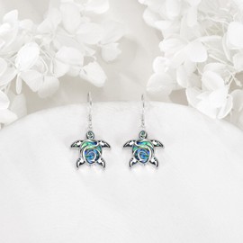 JERWLI Turtle Dangle earrings Earrings 925 Sterling Silver Abalone Shell Turtle Drop Earrings Ocean Jewelry Gifts for Ocean Sea Lover