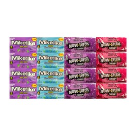 Assorted Candy Mix Variety Pack – Includes Mike and Ike Sour Blue Raspberry, Jolly Joes, Now and Later Grape & Cherry, Bulk 16-Pack with 4 Each Flavor, Blue Paper Bag for Parties, Snacks & Gifts