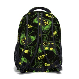 Giwawa Video Game Backpack Gamepad Controller Green Lightning School Shoulder Bookbag Large Capacity Multiple Pockets Daypack for Kids Girls Boys Teens Women Men Laptop Travel