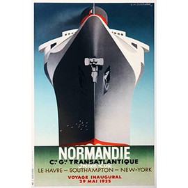 Historic Pictoric Boat Normandie Compagnie Generale Transatlantique Opening Trip Cassandre 1935-16in x 24in Vintage French Poster Print