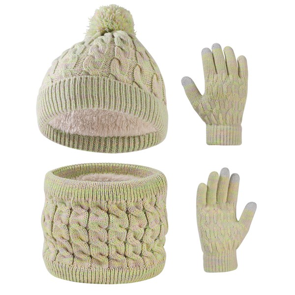 Waylipun Kids Winter Warm Beanie Hat Scarf Gloves Set, 3