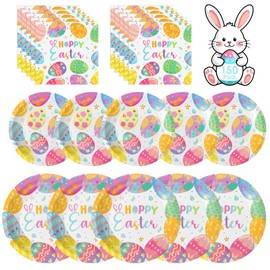 150 Pack Easter Party Supplies Set, Happy Easter Party Dinnerware Set Includes Heavy Duty Dessert Dinner Plates and Luncheon Napkins for Spring Birthday Party Decorations Table Decor, Serves 50