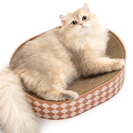 Conlun Oval Cat Scratcher Bed, 2-in-1 Cat Scratching Board, Natural Corrugated Cardboard Scratch Pad Lounge, Sealed Base Traps Debris,No Assembly Kitty Furniture,Stylish Colors Blends Any Home Decor