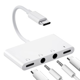 SkySmile USB C Audio Headphone Adapter, 4 in 1 Type-C to Dual 3.5mm Headphone Audio Splitter, USB C Headphone Jack and USB C Fast Charging Port