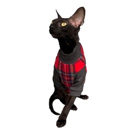 Kotomoda Sphynx Cat's turtleneck Plaid Red Naked Cat Hairless Cat Clothes (S)