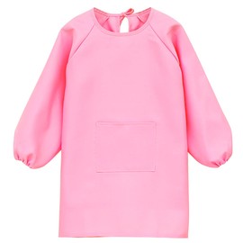 Augesak Children's Painting Apron, Painting Smock, Children's Craft Apron with Sleeves and Pockets, Children's Apron School Boys Girls for Crafts, Painting, Baking, Cooking, 7-11/12-16 Years, pink, L
