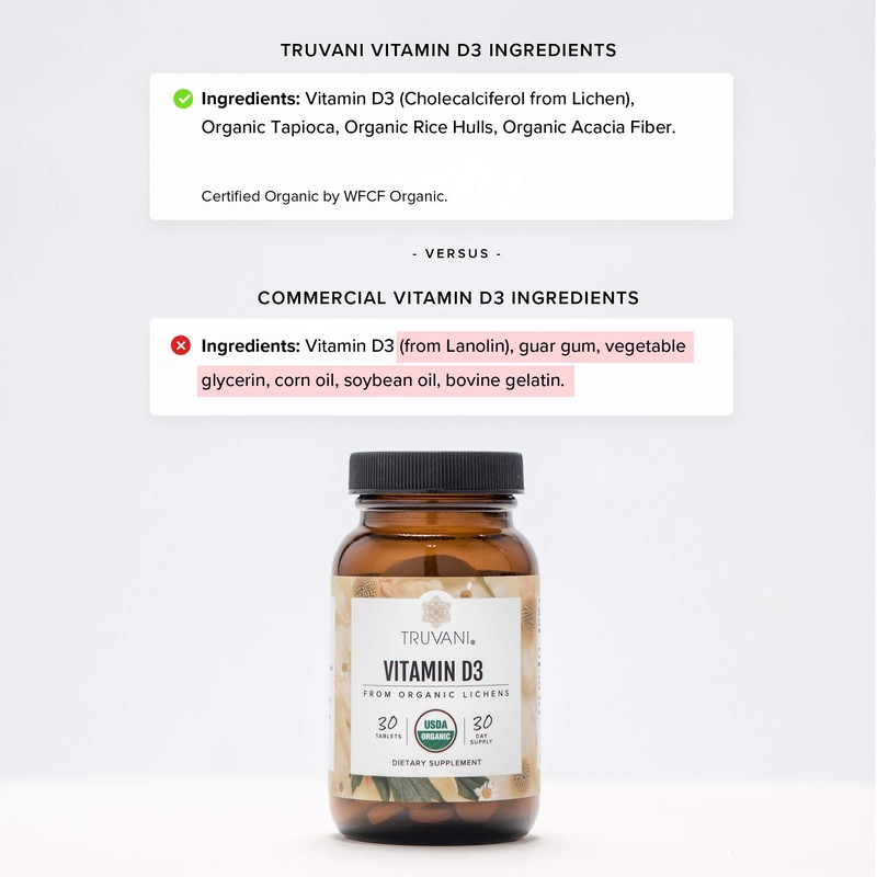 Truvani Organic Vitamin D3 - Plant-Based, USDA Organic, Gluten-Free, Non-GMO,