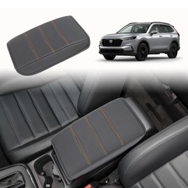 Neepiar Center Console Armrest Leather Cover Compatible with 2023 2024 2025 Honda CRV Armrest Lid Pad Protector Anti-Scratch Waterproof Wear-Resistant Interior Accessories (Black with Orange Stitches)