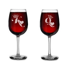 shop4ever® King & Queen of Hearts Couples Gift Set of 2 Engraved Stemmed Wine Glasses His & Hers Gift Set