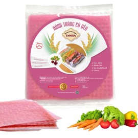 TANISA Rice Paper Wrappers for Spring Rolls – Square Beetroot Rice Paper Wrappers for Fresh Rolls – Vietnamese Banh Trang Rice Paper - Banh Trang Goi Cuon, Natural Pink – Gluten Free - 8.7 inch – 7 oz