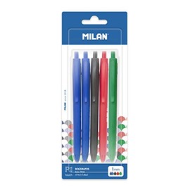 Milan Empaque con 5 Plumas P1 2 Tinta Azul+ 1 Tinta Negro + 1 Rojo + 1 Verde