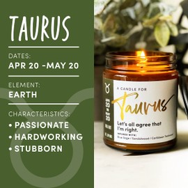WAX & WIT Taurus Gifts for Women, Zodiac Gifts, Astrology Gifts for Women, Zodiac Candles, Taurus Candle, April Birthday Gifts, May Birthday Gifts for Women, Astrology Candle, Birthday Candle - 9oz