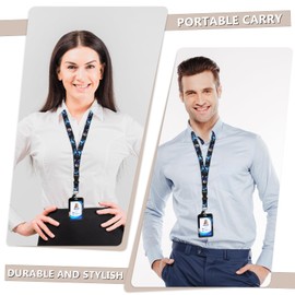 Amabro Butterfly Lanyards with ID Holder, Retractable Badge Reel with Rotating Belt Clip, Removable Vertical Lanyard, Key Ring, Name Tag for Teacher (Blue)