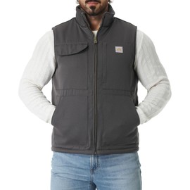 TUAOVA Men's Loose Fit Washed Duck Fleece-Lined Waterproof Workwear Mock-Neck Vest(Dark Grey,S)