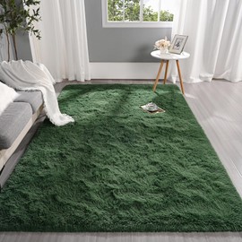 Pettop Fluffy Deep Green Rug for Bedroom Living Room, 5x8 Feet Rectangle Large Rug Plush Fuzzy Carpet for Girls Kids Boys, Non-Slip and Washable Rug for Nursery Classroom, Home Decor Rug