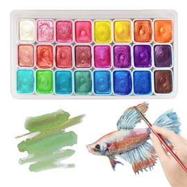 24 Farben Metallic Aquarellfarben Set, Farben Meta-llic Aquarellfarben, Aquarell Watercolor Set, Wasserfarben Solid Glitzer Aquarellfarben, Löslich und Mischbar für Künstler, Meister, Anfänger (02)