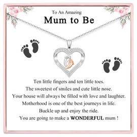 Mum To Be Gift - Pregnancy Gifts for Mum Expecting New Mum to Be, Silver Heart Baby Feet Necklace for Women Mummy New Mother First Time Mum Maternity Presents Mothers Day Christmas Jewellery Ideas