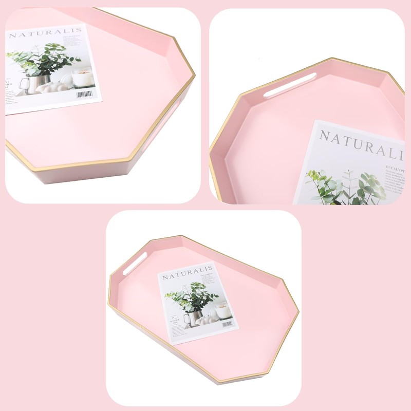 Omuriko Pink Decorative Tray with Handles, Versatile Serving Tray for
